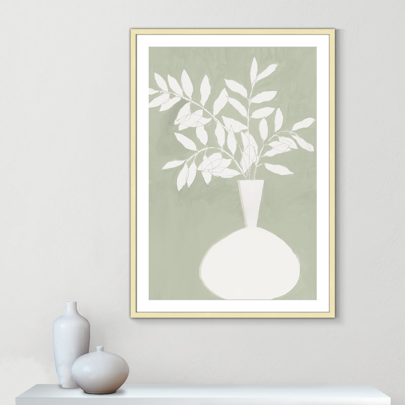 «Sage Vase II» par Aria K, L 29,5 po x H 41,5 po, Matted Print, Or mat