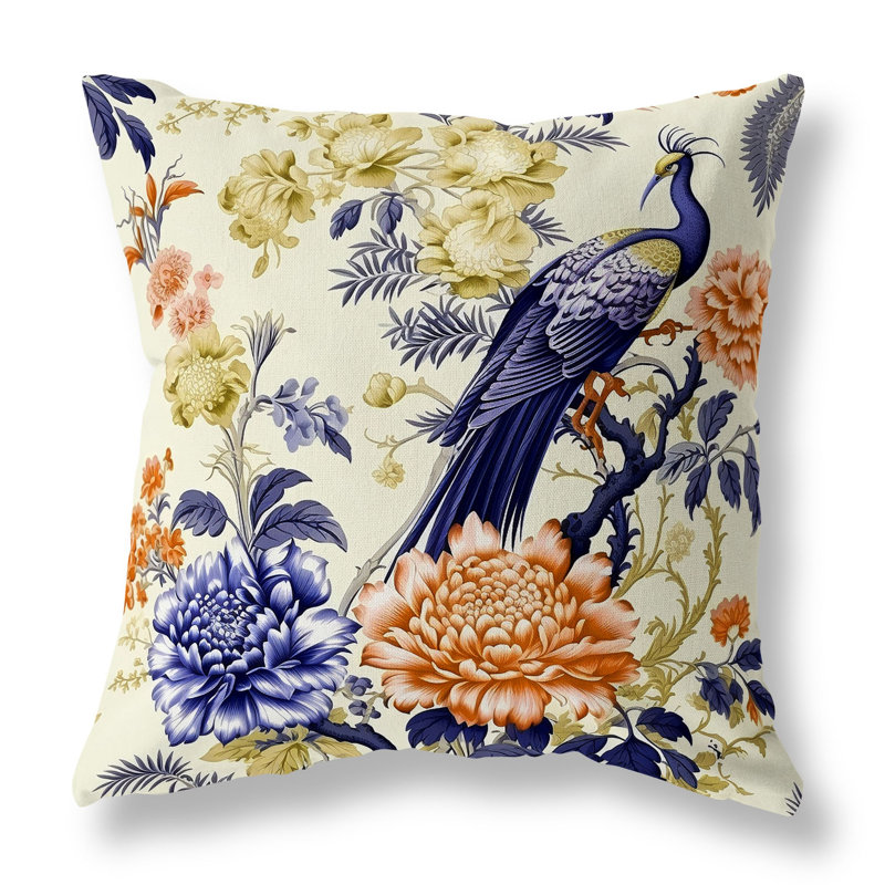 Coussin Peacock Panache, H 18 po x l 18 po, Bleu/orange