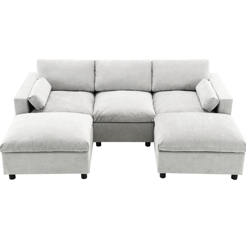 Canapé modulaire en chenille, 5 places en forme de U avec rangement et coussins, rangement dans la zone de confort du salon, 2 repose-pieds amovibles, moderne et paisible