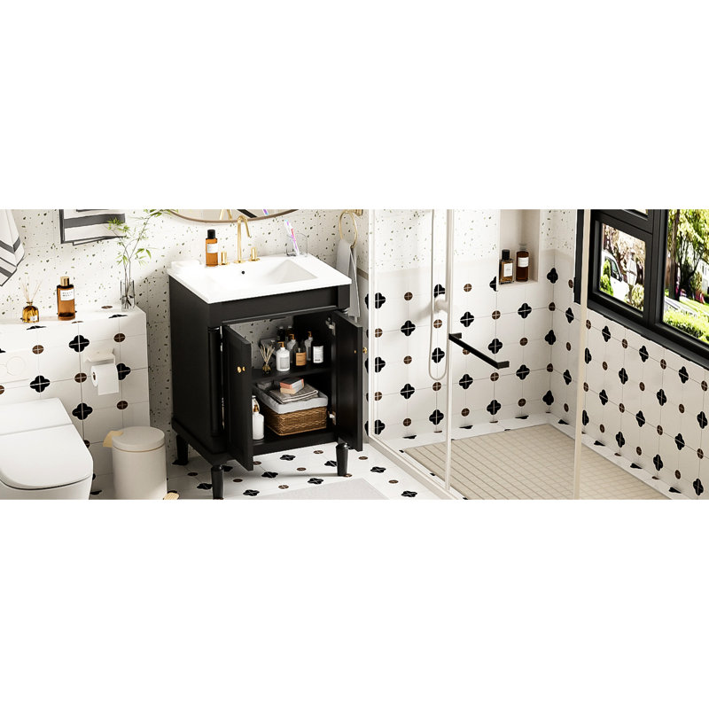 Lavabo de salle de bain moderne, 24 po, pratique, avec poignée en métal exquis, apparence élégante
