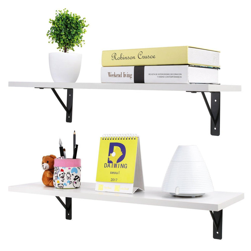 Edwidge 2 Piece Melamine Floating Shelf, White