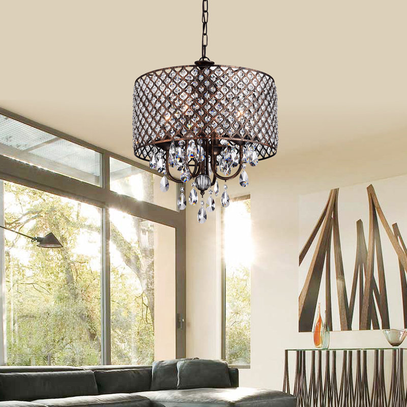 Lustre tambour 4 lumières Ivonna, Cuivre antique