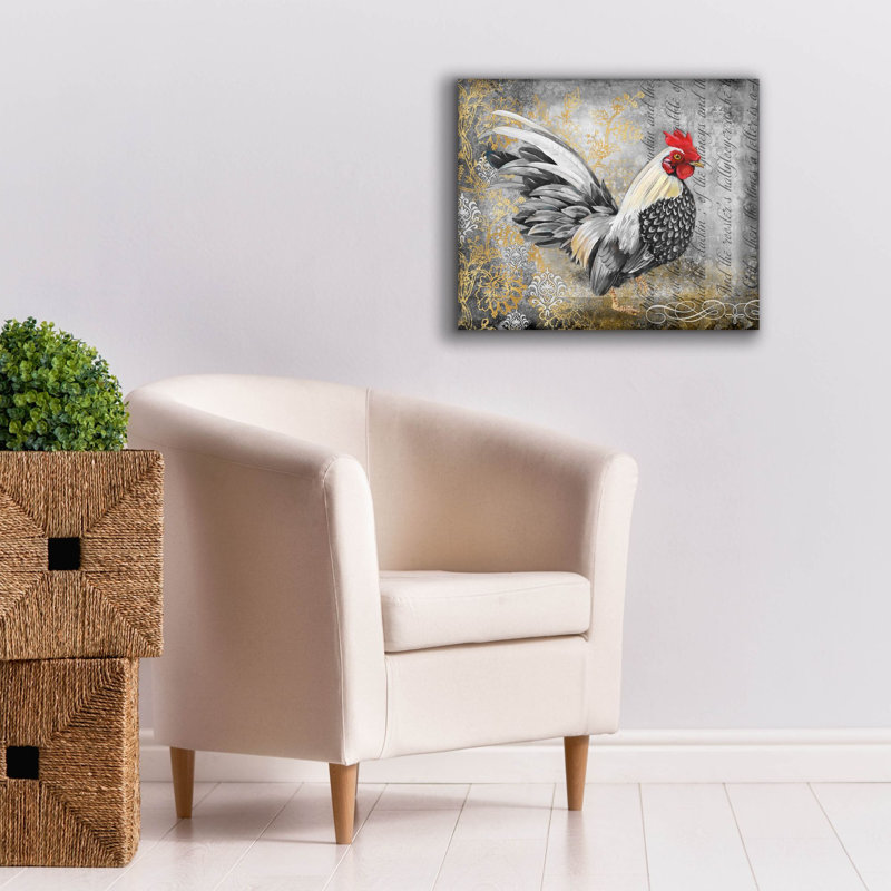 «Gold Lace Rooster A» par Jean Plout, art mural sur toile, H 20 po x l 24 po x P 0,75 po