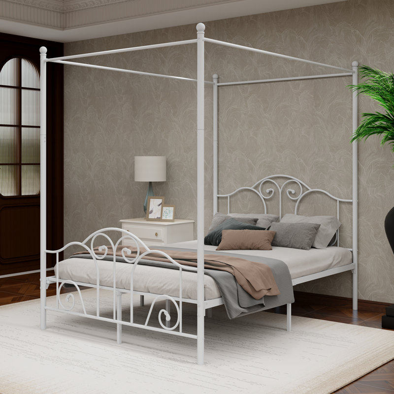 Canopy Metal Bed Frame, Full, White