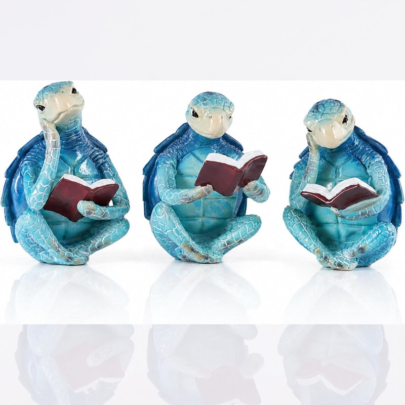 Sculptures de tortues marines bleues en résine, lot de 3