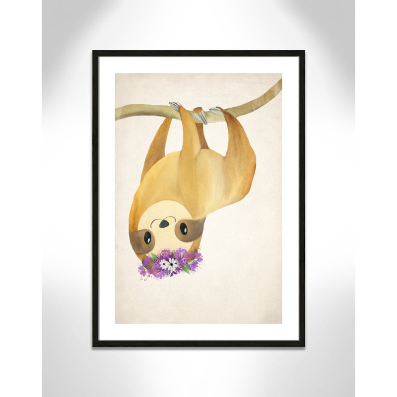 Sloth floral 2, H 35,5 po x l 25,5 po x P 1,19 po, Cadre boîte à grain de bois noir