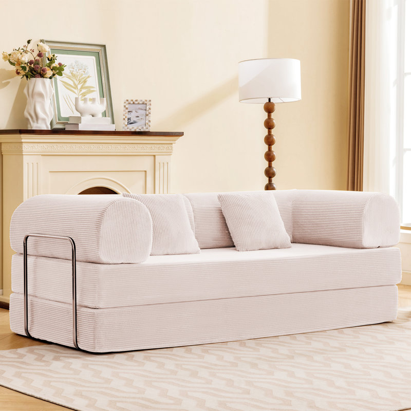 Canapé-lit en velours côtelé Adonia, Beige, H 27,6 po x l 78,7 po x P 36,2 po