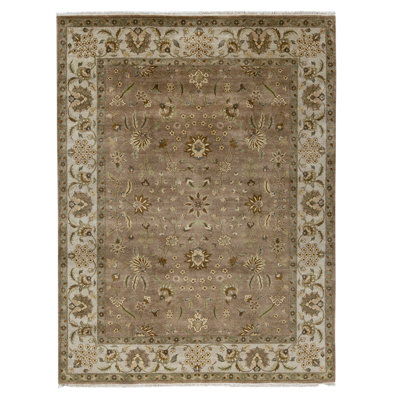 Hand Knotted Wool Oriental Area Rug in Brown And Ivory