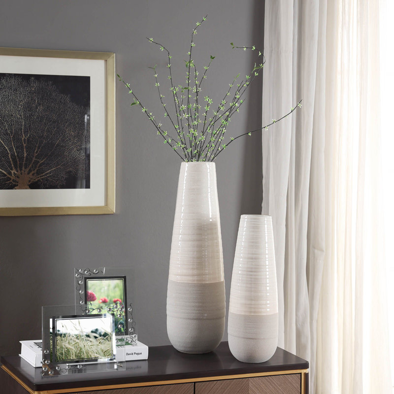 Evian Ivory Handmade Ceramic / Porcelain Table Vase, 25" H x 8" W x 8" D