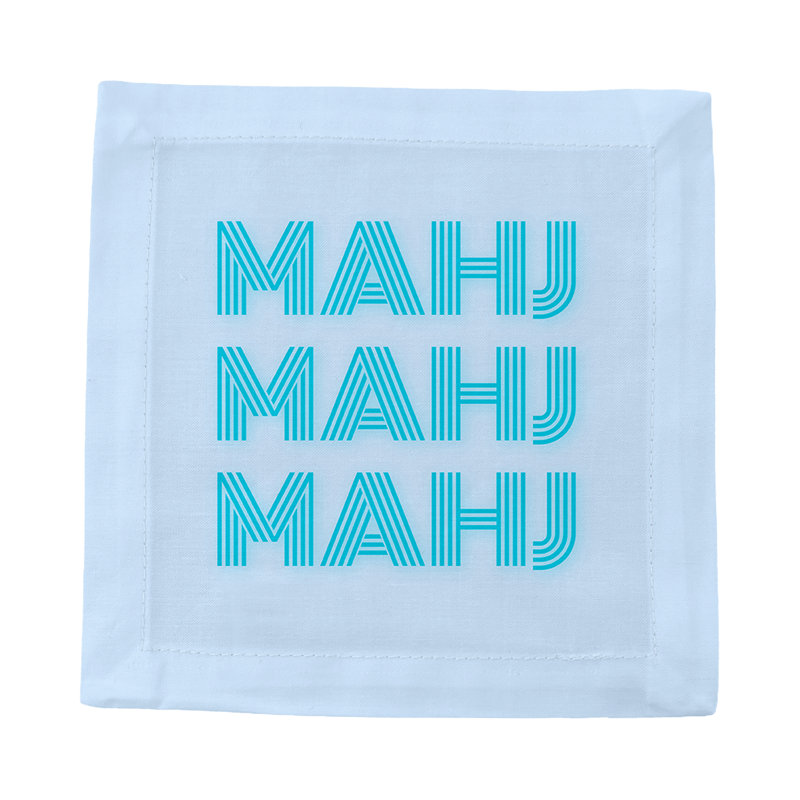 Mahj Mahj Mahj Mahjong Cotton Sateen Cocktail Napkins, Blue