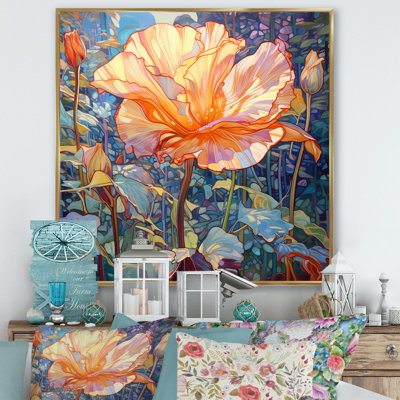 «Chrysanthème rose en fleur dans le lac rétro I»