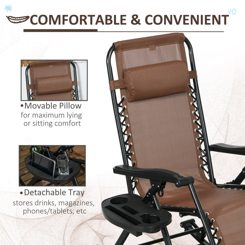 Set Of 2 Foldable Reclining Zero Gravity Lounge Rocker With Pillow