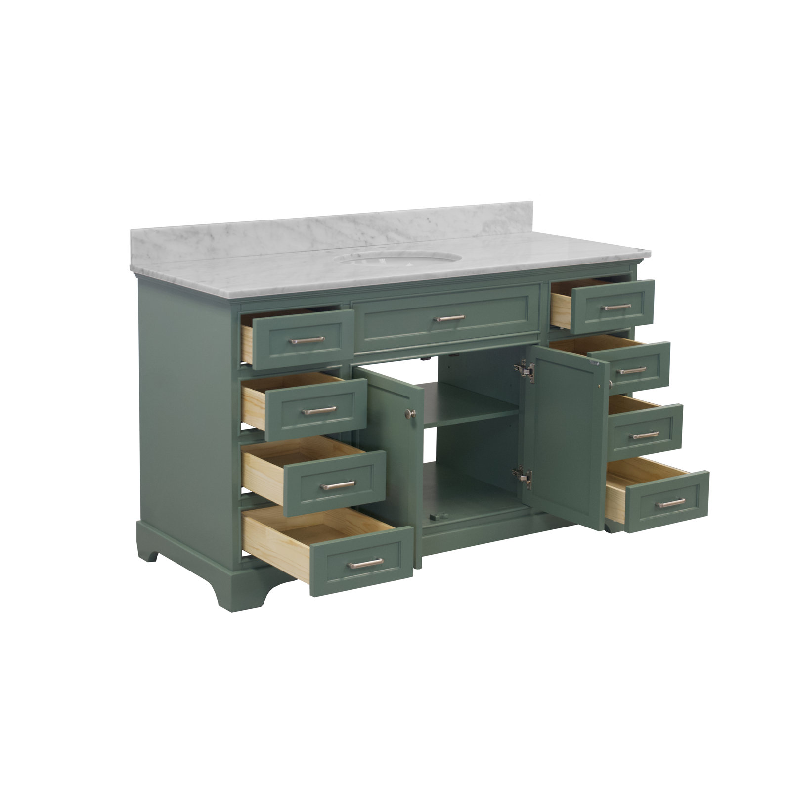 Ronnie 60'' Single Bathroom Vanity, Carrara Marble, Sage Green