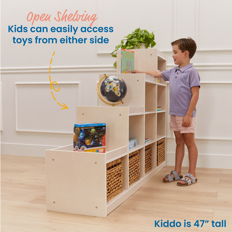 Natural Birch 10-Cubby Stair Step Storage Cabinet