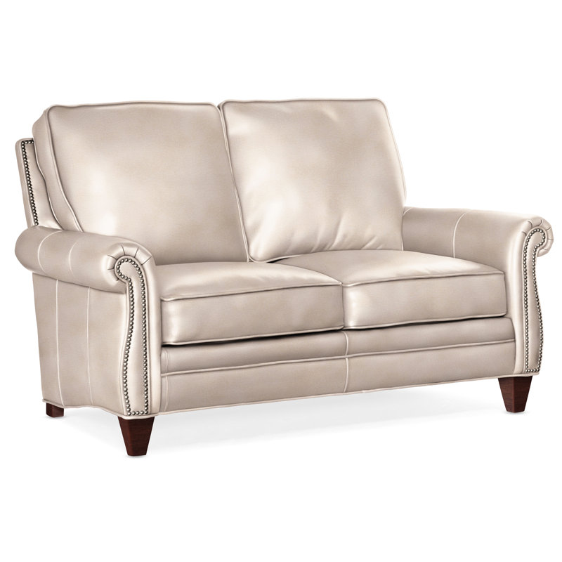 Causeuse à accoudoirs roulés en cuir véritable 65 po, Non, Acajou, Cuir véritable minéral Rio