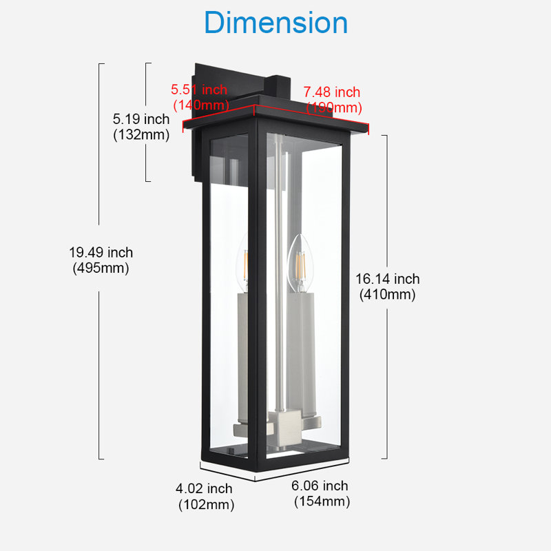 Outdoor Wall Lantern 2-Light, Large Outside Modern Porch Sconce Light Fixture, Industrial Porch Light Wall Mount With Glass, E12, Waterproof Farmhouse Exterior Lamp Lighting