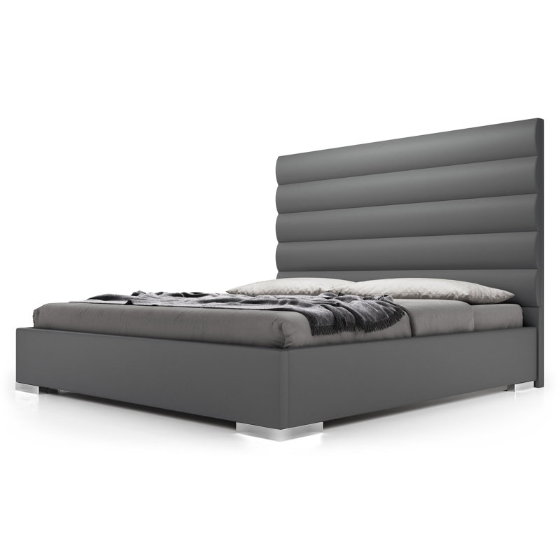 Rorer Vegan Leather Platform Storage Bed, Granite Eco Leather, California King