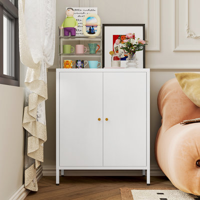 Small 2 Transparent Door Metal Storage Side Buffet Cabinet For Bed Room,Living Room,Entryway,Hallway,Home,Hotel,Office,Garage,Kitchen,4 Removable Shel by Ebern Designs