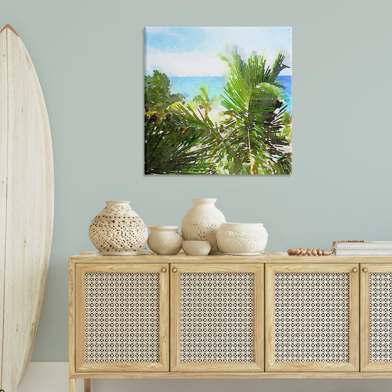 «Palm Leaves over Beach» par Nola James, H 36 po x l 36 po