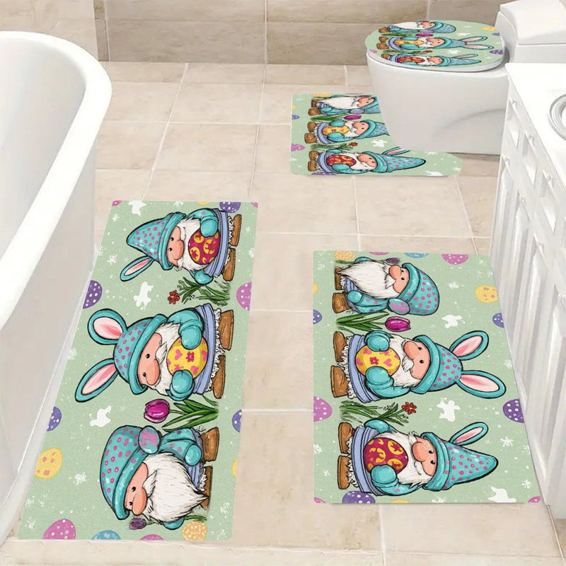 Ensemble de 4 tapis de bain pour baignoire, lavabo et gnomes de Pâques avec oreilles de lapin