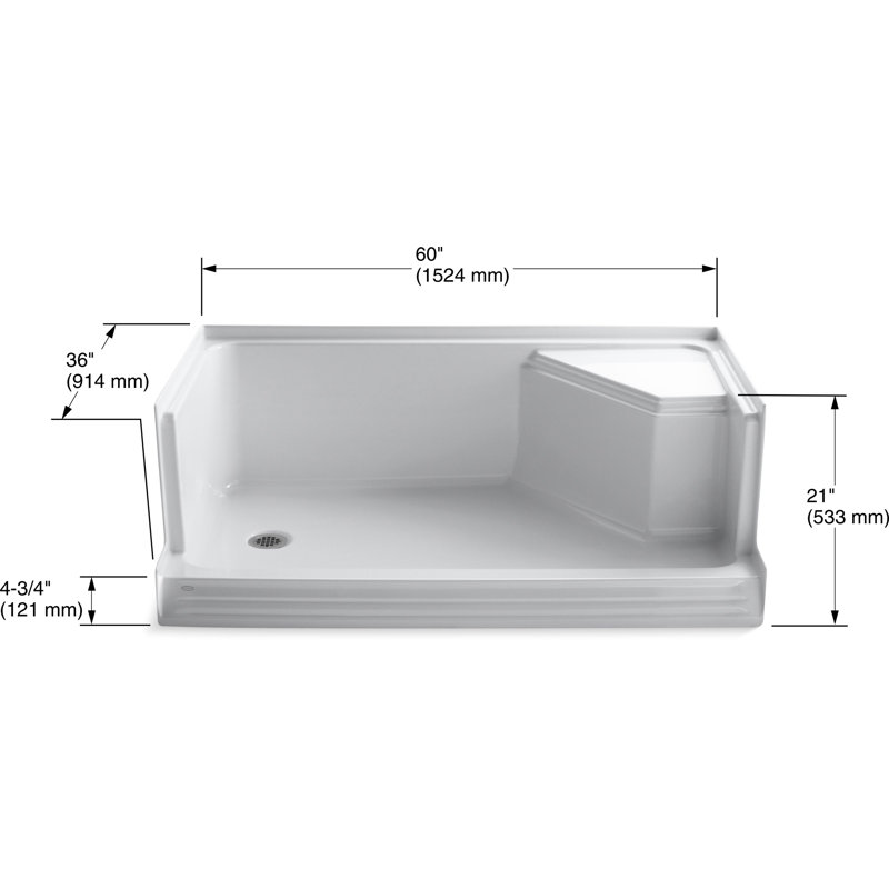 Memoirs® 60" x 36" Single Shower Base, White