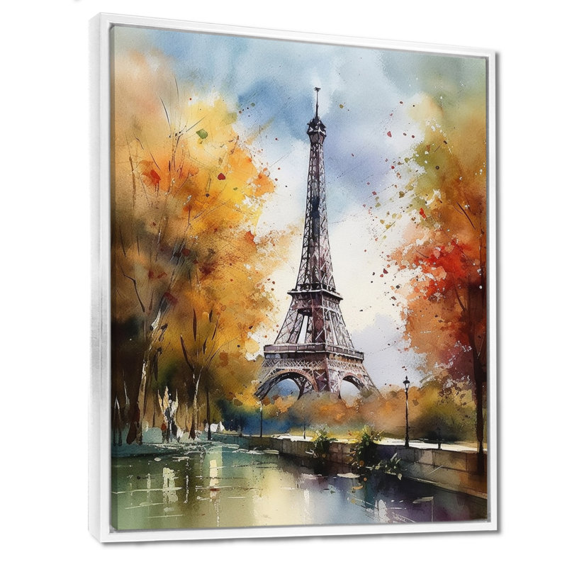 «Pastel Eiffel Tower In Paris III», reproduction d'art sur toile Paris, H 32 po x l 24 po x P 1 po, Cadre flottant blanc
