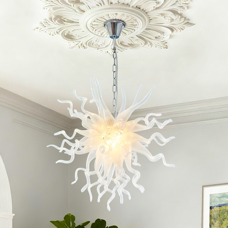 Lustre blanc en tube de verre soufflé à la main, semi-encastré moderne, 28"D