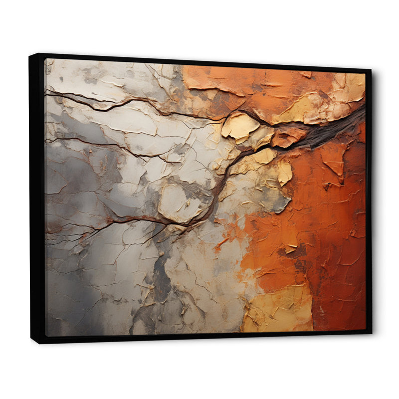 Collage d'arbre de séquoia abstrait orange gris sur toile, H 24 po x l 32 po x P 1 po, Noir, noir, noir, noir