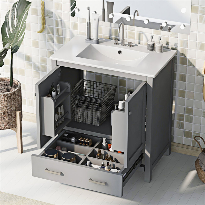 Meuble-lavabo moderne avec lavabo simple, Gris