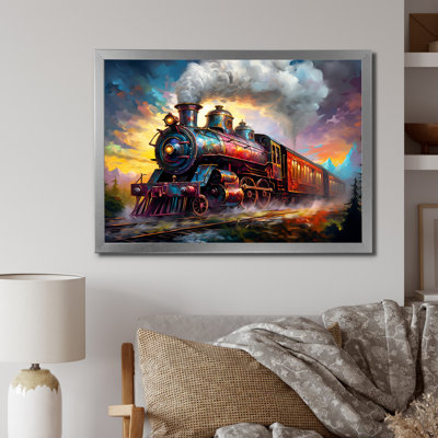 "Steamtrain Travelling In The Sunset", reproduction d'art sur toile I