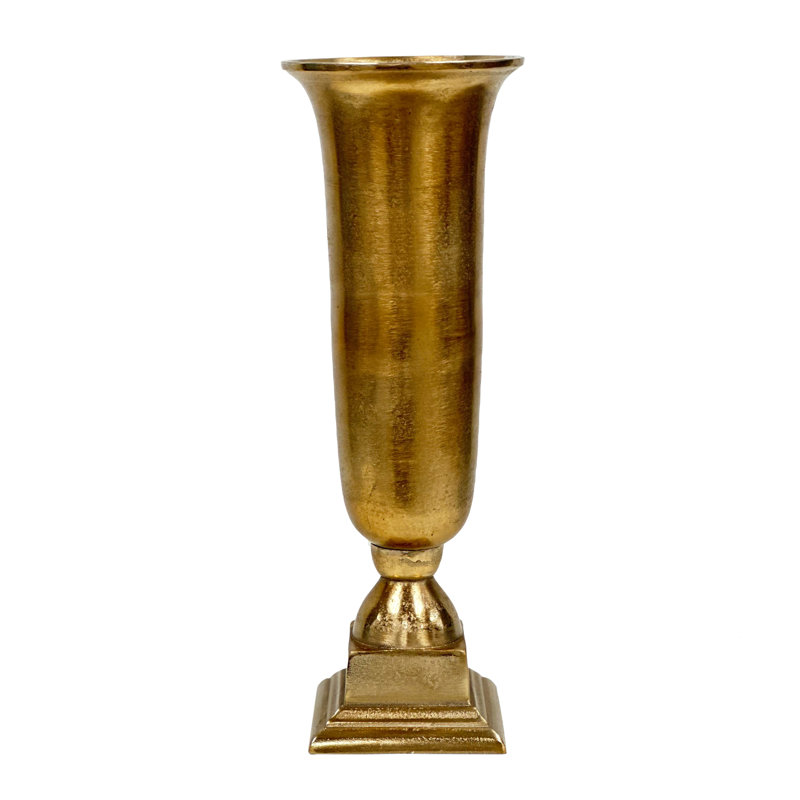 TRUMPET URN SUR UN PIEDESTAL CARRÉ À PAS, H 19 po x l 7 po x P 7 po, Argent argent