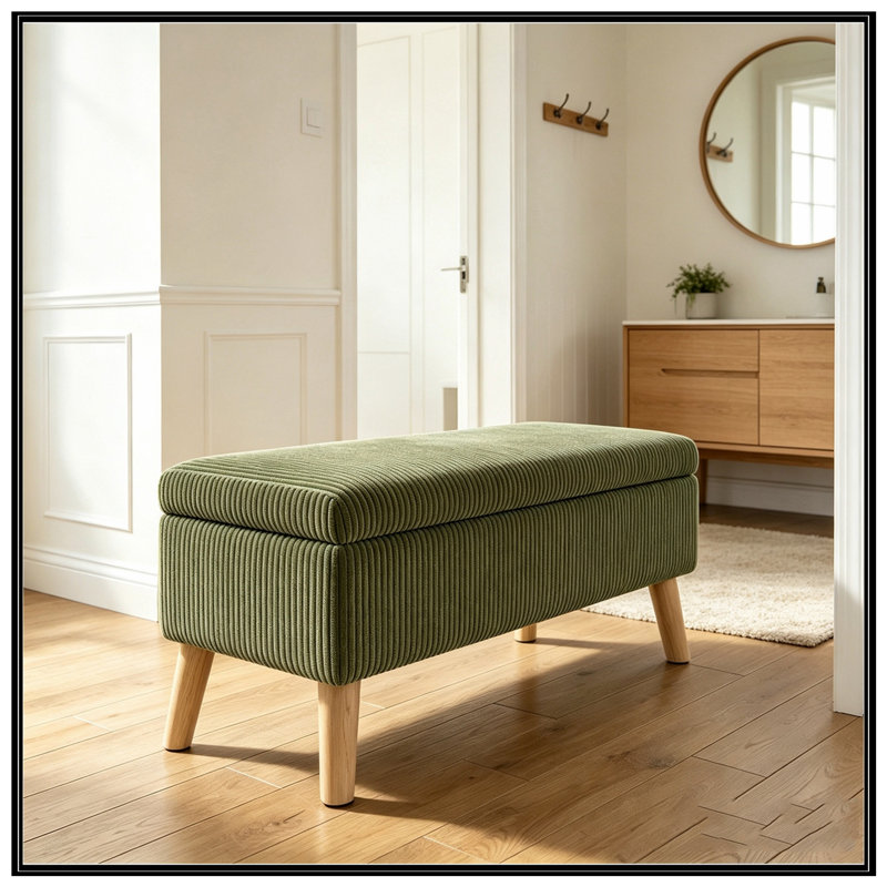 Banc rembourré avec rangement rabattable et pieds robustes, Vert