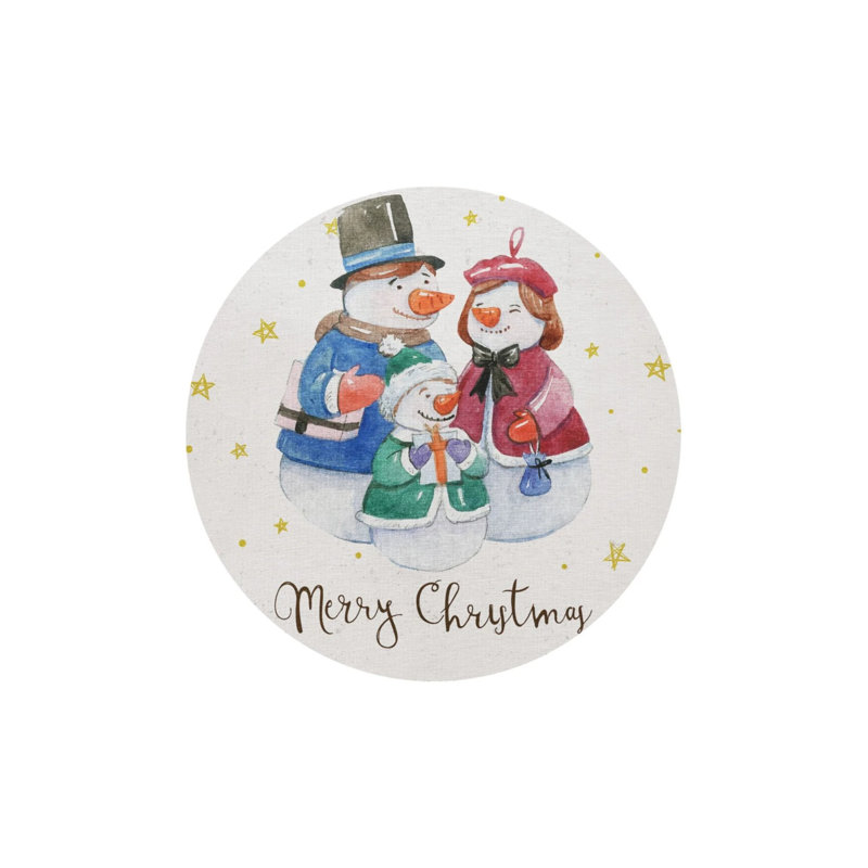Colorful Christmas Themed Snowman And Family Patterned Modern Woven Base Round Decorative Carpet, Round 5'