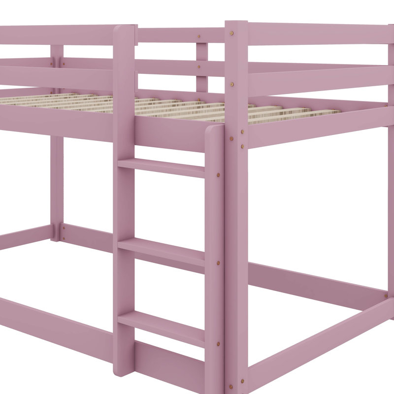 Twin Size Stacked Floor Bunk Bed With Ladder Included, Pink