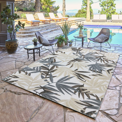 Fosel Bumba Brown/Ivory/Gray Tropical Leaf Flatweave Indoor/Outdoor Area Rug