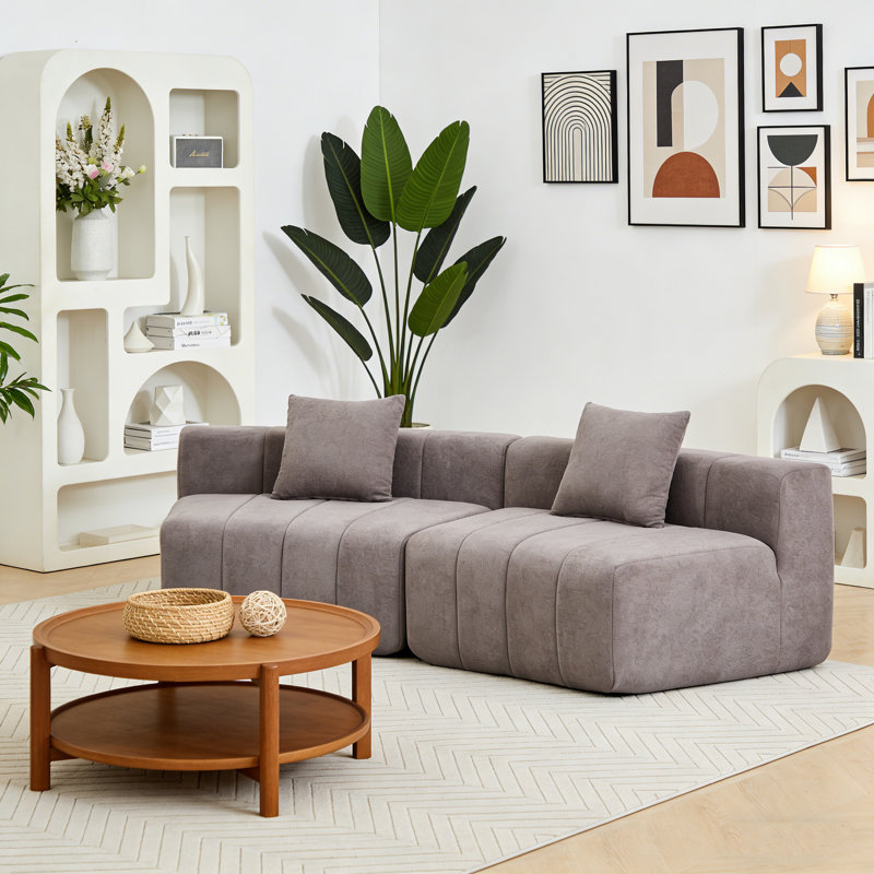 Canapé modulaire courbé Chenille, Gris