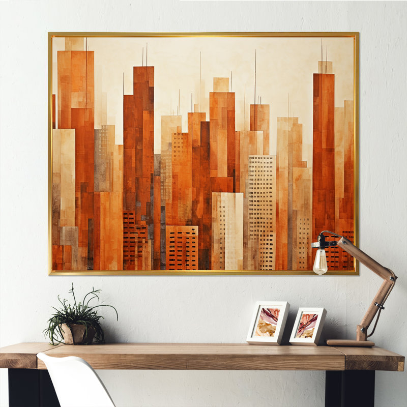 «Caramel Columns Skycrapers Dream I», reproduction sur toile, Cadre flottant doré, H 24 po x l 32 po x P 1 po