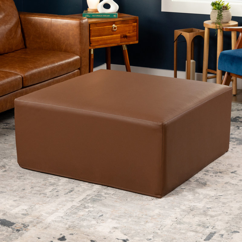 Jaxx Fairlie Couch Ottoman - Oversized Square Foam Coffee Table Ottoman, 36", Premium Faux Leather, Walnut Faux Leather