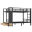 Lit superposé double en métal pour adolescent avec tablettes de rangement, tiroirs et panneau perforé noir