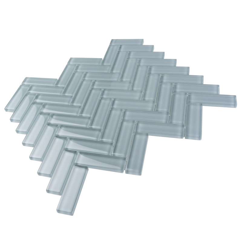 Carreau de mosaïque en verre poli à chevrons 11 po x 12,6 po, Gris