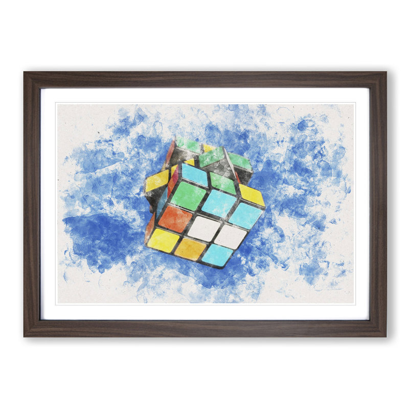 The Rubik Cube - Picture Frame Painting Print, 24cm H x 33cm W x 2cm D, Walnut Framed