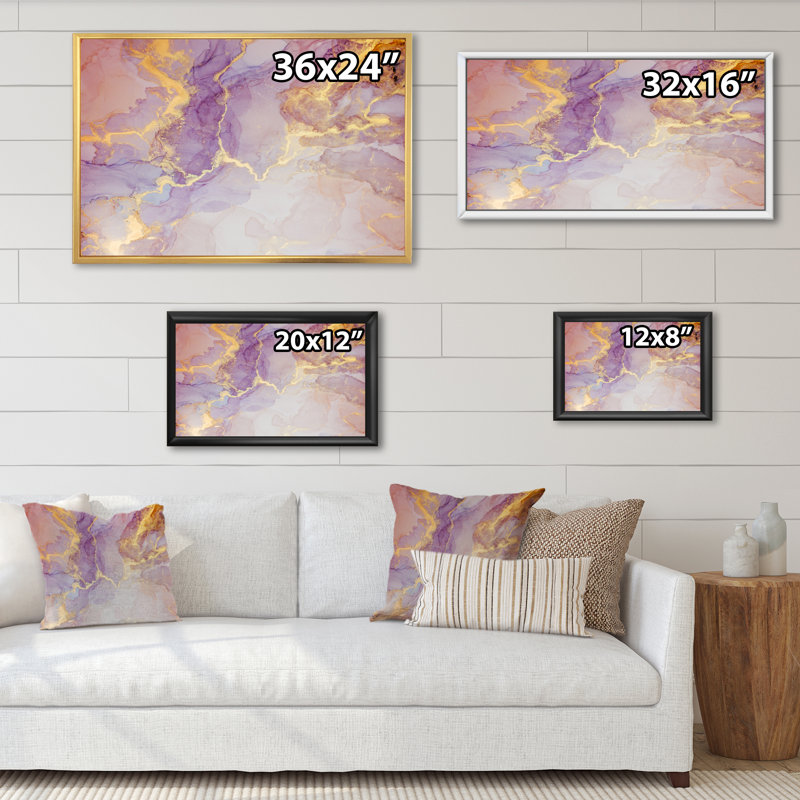 Mauve et doré, impression marbrée sur toile flottante, H 8 po x l 12 po x P 1 po, Cadre flottant noir
