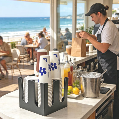 FixtureDisplays® Organisateur de comptoir à 4 compartiments en PP pour tasses à café, idéal pour les bars à café, les boutiques de bubble tea, les cafés, les cuisines et les salles de pause. 69A2EB57696F4C8C8AD416A7E1F84AB4