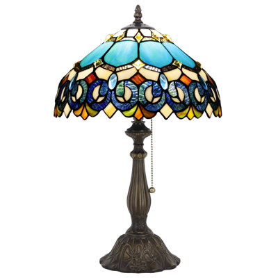 Lampe de table Tiffany en verre coloré 12 x 12 x 19 pouces (bleu bijoux baroque)