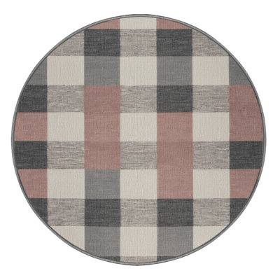 Machine Washable Checkered Grey Area Rug