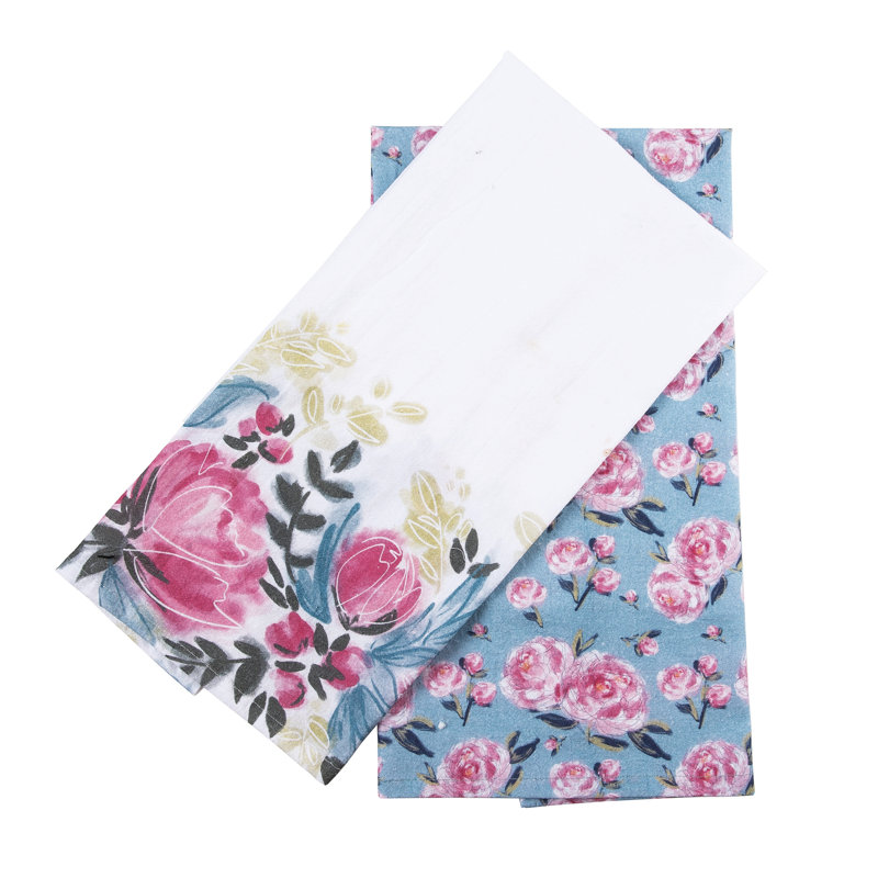  Ensemble de 2 torchons en coton pivoines