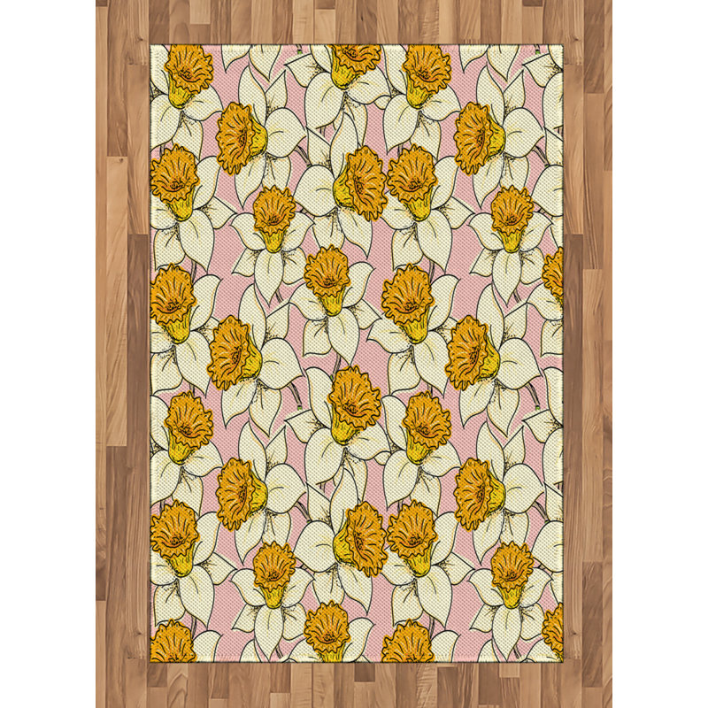 Yellow Flower High Density Long Fiber Poly Threads Decorative Area Rug Carpet, Rectangle 4' x 5'8"