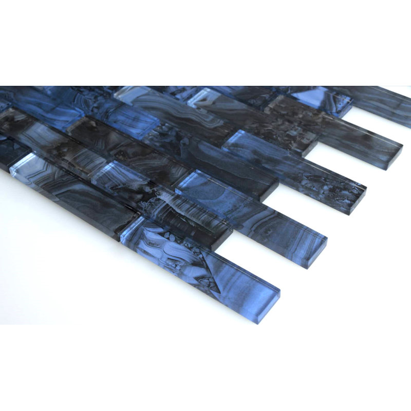 Impressions 1" x 4" Straight Edge Glass Mosaic Tile, Blue/Gray