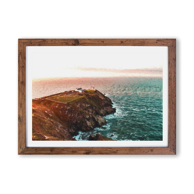 Howth Beacon in Dublin Ireland - Framed Print, 24cm H x 33cm W x 2cm D, Walnut