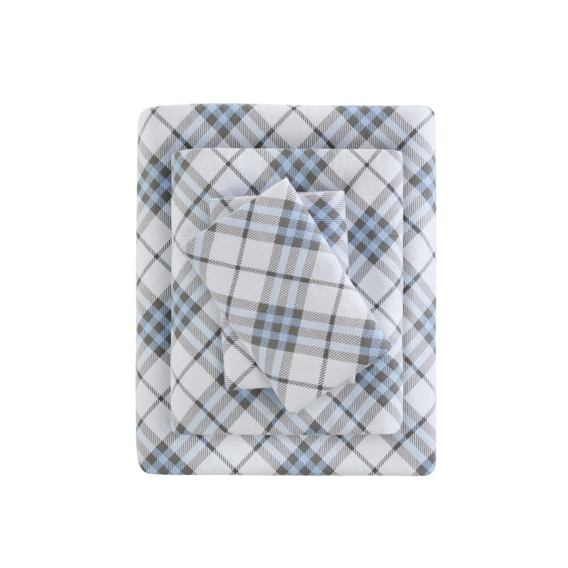 Cozy Flannel 100% Cotton Sheet Set, Twin XL Sheet Set with 1 Pillowcases, Blue Plaid